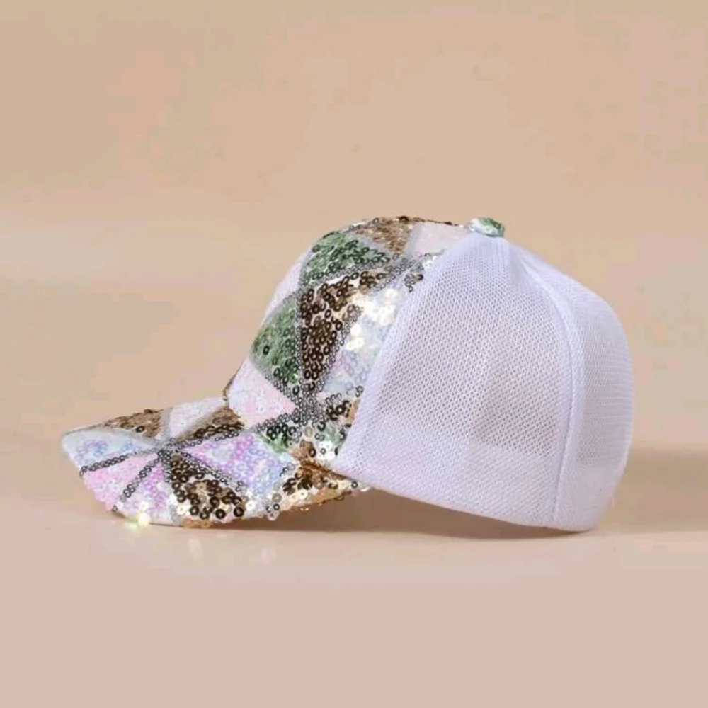 🤍🔹️WHITE  Glitter🔹️ mesh trucker baseball cap ✨️🤎